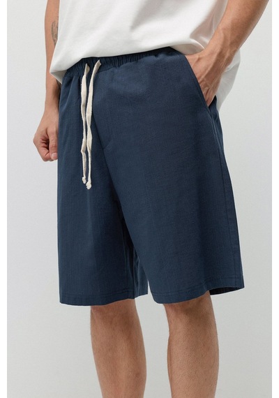 Vamos Basic Oversize Keten Şort Lacivert