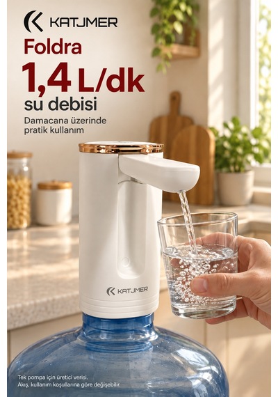 Kj/fd-001 Foldra Şarjlı Damacana Su Pompası, Katlanabilir, Tek Tuş, Usb Şarjlı, 1,4 L/dk - Beyaz