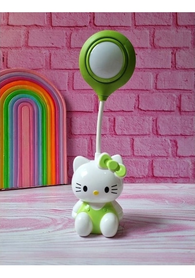 Sanrio Hello Kitty Tasarımlı Şarzlı Çocuk Odası Masa Lambası Yeşil
