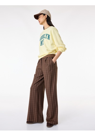 Koton Uzun Kollu Bisiklet Yaka Nakışlı Oversize Sweatshirt Sarı 6sal10415ık Sarı