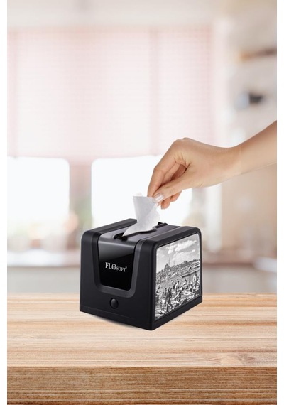 Soft Touch Kadife Desen Modern Peçetelik, Dekoratif Peçete Dispenseri Yumuşak Kaplama F268 Siyah