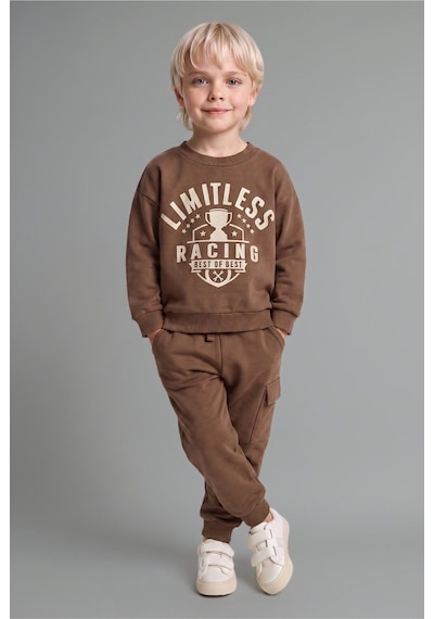 Defacto Erkek Bebek 2li Takım Baskılı Sweatshirt Eşofman Altı G5132a525wnbn589 Kahve-bn589