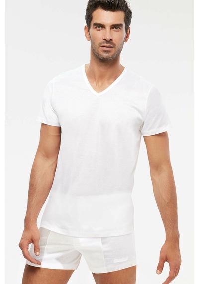 Kom Elite Merserize V Yaka T-shirt Beyaz