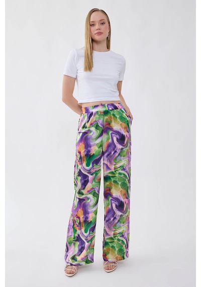 Vitrin Batik Desen Beli Lastikli Pantolon Mor