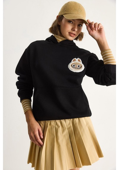 Shade Kadın Nakış İşlemeli Kapüşonlu Kanguru Cepli Sweatshirt 6045 60284098 - Siyah