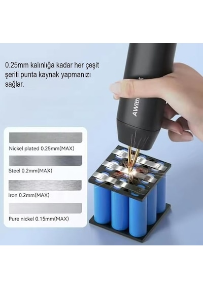 Awithz H1 5v Taşınabilir Mini Punta Kaynak Makinesi 18650 Pil Kaynağı - 2 M Nikel Hediyeli