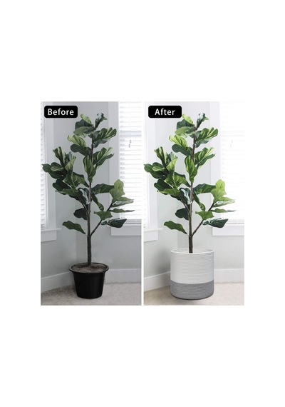 Mavaux Dekoratif Jüt Saplı Hasır Sepet Saksı 20cm X 20 Cm, Jüt Bej Saksılık, Dekoratif Saksı Ve Havluluk Gribeyaz