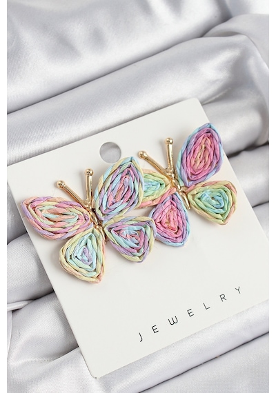 Pirinç Rainbow Kelebek Model Gold Renk Kadın Hasır Küpe Altın