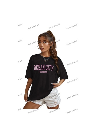 Startmore Ocean Cıty Baskılı Oversize Unisex Siyah