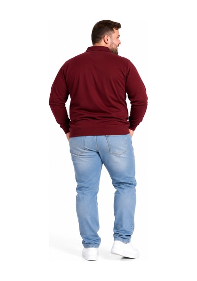 Annex Büyük Beden Polo Yaka Erkek Sweatshirt Bordo