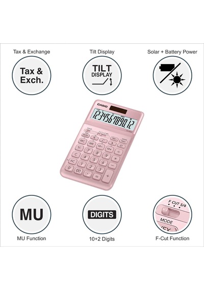 Casıo Jw-200sc-pk Masa Tipi 12 Hane Hesap Makinesi 124-Pembe