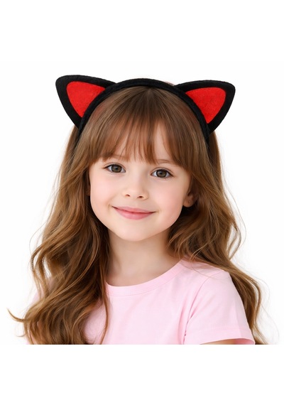 Peluş Kedi Kulak Taç Kırmızı Siyah Çocuk Parti &amp Amp Amp Kostüm Tacı 5264 "