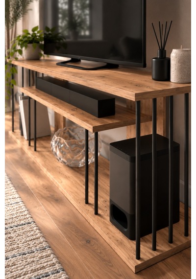 Sulorahome Çam Desenli Kahverengi Tv Ünitesi Ve Raf Sistemi