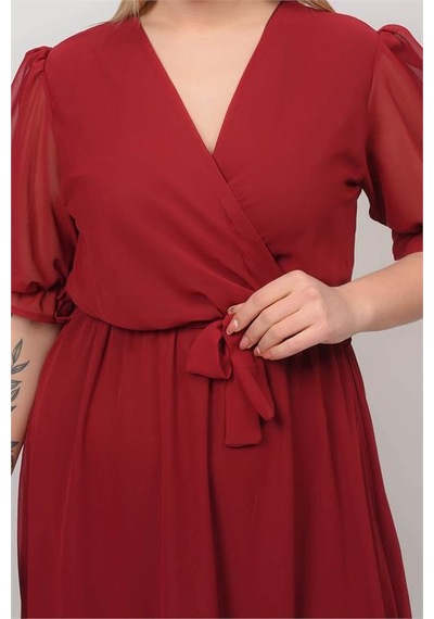 Dip Moda Kadın Astarlı Büyük Beden Şifon Elbise Dpnb8062 Bordo