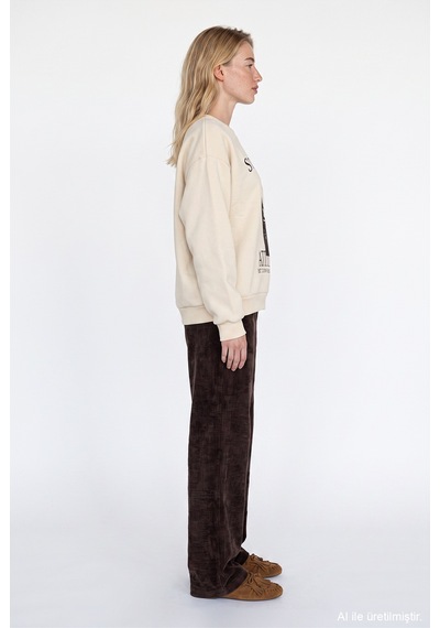 Quzu Baskı Detaylı Sweatshirt Bej