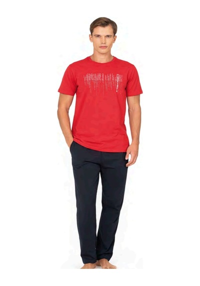 Pierre Cardin 6125 Erkek Kısa Kollu Bisiklet Yaka Pijama Takımı-kırmızı