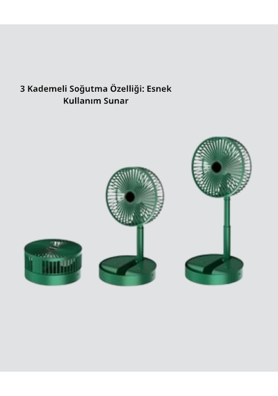 Katlanabilir Mini Fan 3 Kademeli Soğutma, Şarjlı