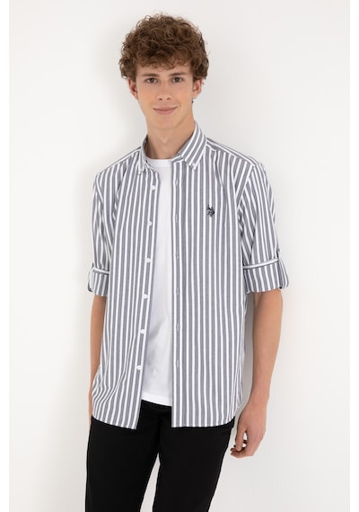 U.S. Polo Assn. Erkek Lacivert Çizgili Beyaz Gömlek 50306327-VR033