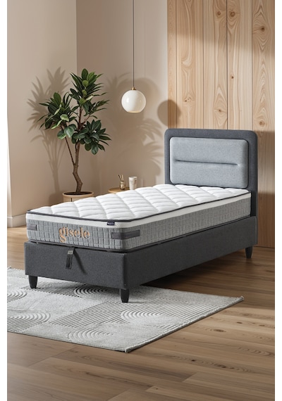 Gisela Tek Kişilik Sandıklı Baza + Full Ortopedik Antibakteriyel Pedli Yatak + Başlık 3 Lü Set 90 x 190