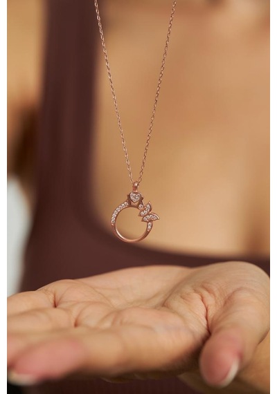 Roza Silver Zirkon Taşlı Rose Yüzük Motifli Gümüş Kolye