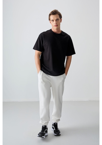 Air Jones Tommy Life Siyah Pamuklu Kalın Yumuşak Dokulu Oversize Fit Basic Erkek T-shirt - 88378 Siyah