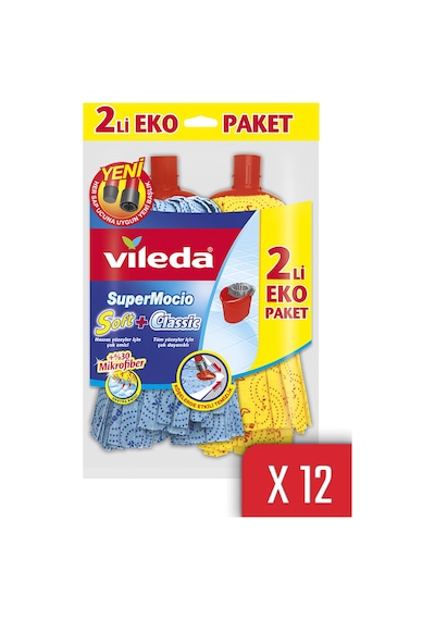 Vileda Supermocio Klasik 12'li + Ahşap Yedek Paspas
