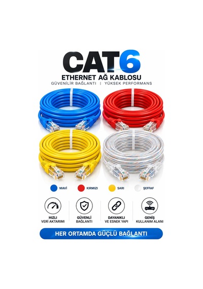 Fury Cat6 Turuncu Ethernet Kablosu 1 Metre Rj45 Lan İnternet Modem Router Bilgisayar Kablosu