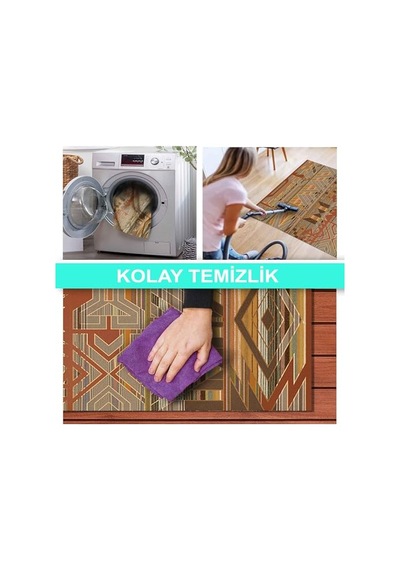 Croce Desenli Pamuk Tabanlı Yıkanabilen Kaydırmaz Antibakteriyel Salon Halısı 80x150 Genel