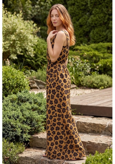 Soulshae Desenli Kare Yaka Geniş Paça Tulum Leopar