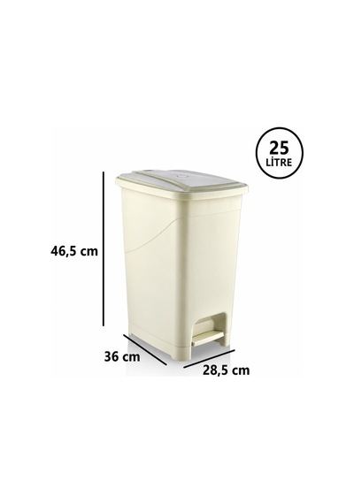 Omnipazar Srl-3029 Slim Pedallı Plastik Çöp Kovası İç Kovalı 25 Litre Bej