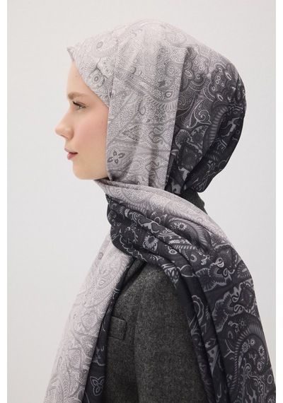 Mirsoy Scarf Eftelya Pamuk Etnik Desen Şal Gri