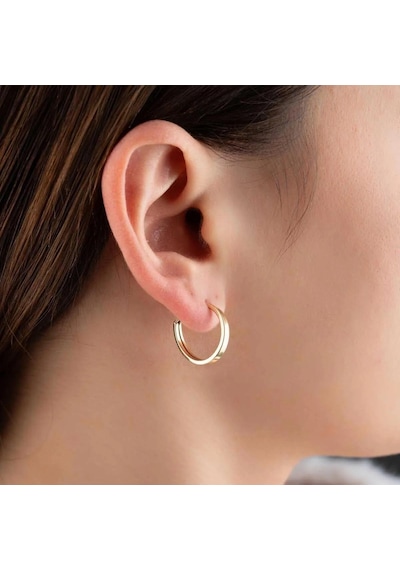 Bayar Gold 14 Ayar Altın Düz Halka Gizli Kilit Küpe 1.9 Cm Sarı Altın