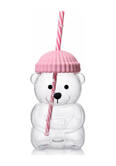 Bearista Ayıcık Pipetli Borosilikat Bardak 580 Ml Pembe Kız Çocuk & Yetişkin Pembe
