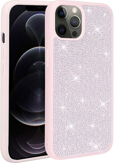 Kilifone - Apple Uyumlu iPhone 13 Pro Max - Kılıf Parlak Taşlı Tasarımlı Ston Kapak - Pembe