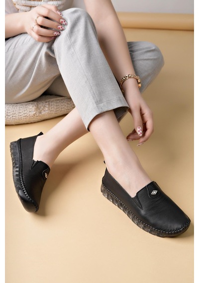 Nesilshoes Nesil Shoes Knc 14 Siyah Hakiki Deri Şeffaf Taban Kadın Ayakkabı