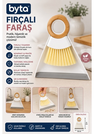 Fırçalı Faraş Seti Bambu Saplı Ergonomik Mini El Süpürgesi Masa Tezgah Mutfak Temizlik Seti Diğer