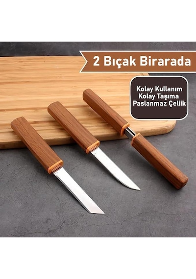 Valkyrie 2 Li Japon Tanto Şef Bıçağı Seti Paslanmaz Çelik, Kılıflı, Ultra Keskin Kamp & Mutfak Bıçak Seti Kahve Kahverengi