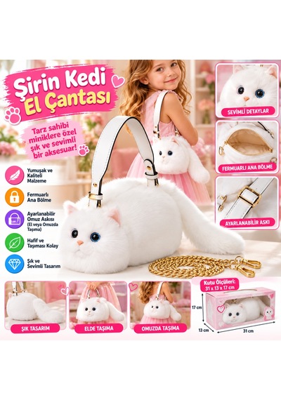 NessiWorld Kedi El Çantası Beyaz
