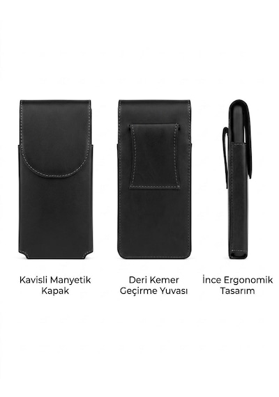 ANKA Universal Bel Kemer Kılıf Bele Takılan Kapaklı Telefon Çantası siyah