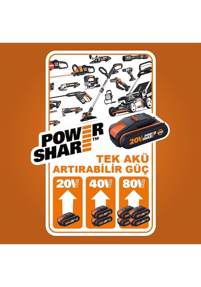 Worx Wa3601 20V 2.0Ah. Powershare li-Ion Akü Ve Akü Şarj Cihaz N11.697