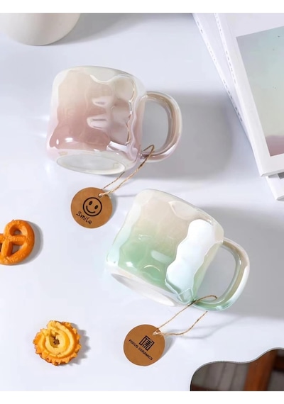 Mukko Home 400 Ml Elegant Parlak Porselen Kupa Sedefli Şık Tasarım, Günlük Kullanım Ve Özel Hediye Seçeneği,turkuaz & Sedef Beyaz - Çok Renkli