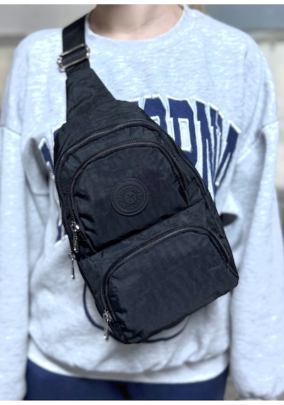 Su Geçirmez Kumaş Siyah Unisex Body Bag Çapraz Omuz Çantası Siyah