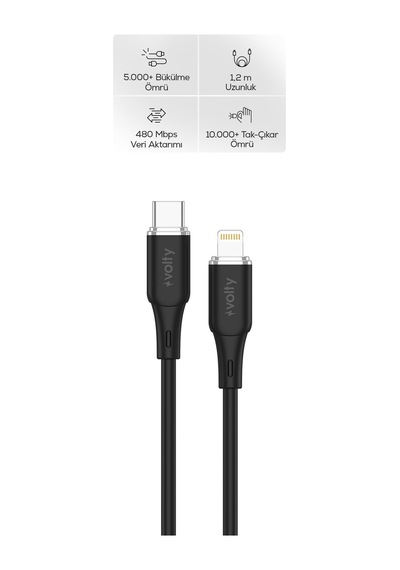 Type-c To Lightning İphone Şarj Kablosu 30w Pd Hızlı Şarj, 480mbps, 1.2m Siyah-v0207003