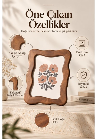 Doğal Masif Akasya Ağacı Dalgalı Fotoğraf Çerçevesi 15x20 Cm - Masa Ve Konsol Üstü Ahşap Resim Çerçevesi