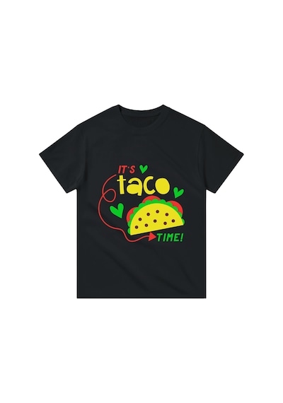 Paybuy Çocuk Tişört Taco Zamanı Baskılı Renkli Grafik Desenli Kısa Kollu Siyah