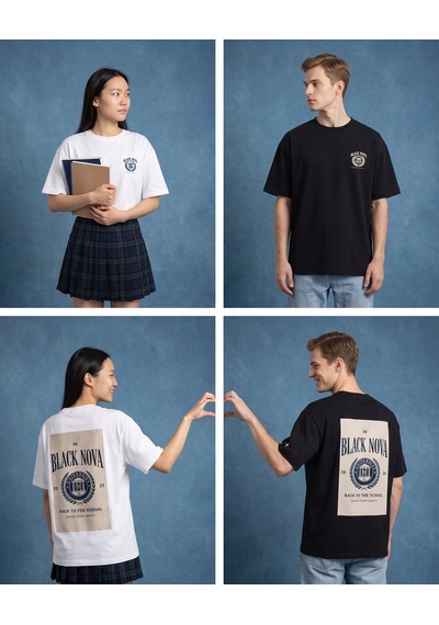 Black Nova Oversize Baskılı Unisex Tişört The Academy Beyaz