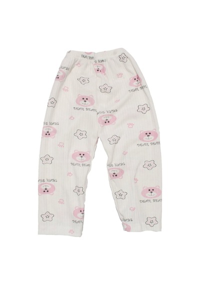 Bebegen Kız Çocuk Beyaz Pembe Yıldızlı Ayılı Desenli 2'li Pijama Takımı Çok Renkli