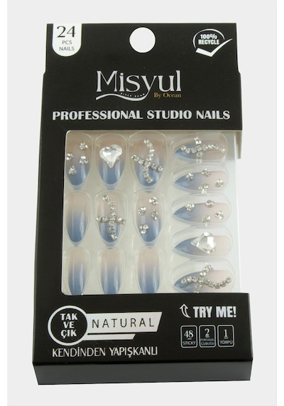 Misyul - 939 - Taşlı Takma Tırnak - Csmo-tex - 24 Adet-mavi