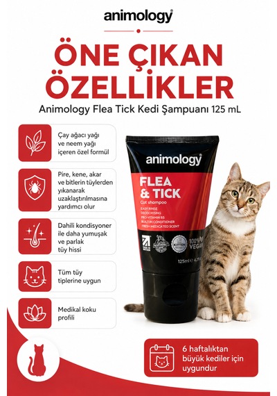 Animology Flea Tick Kediler İçin Kene Ve Pire Kovucu Şampuan 125 Ml