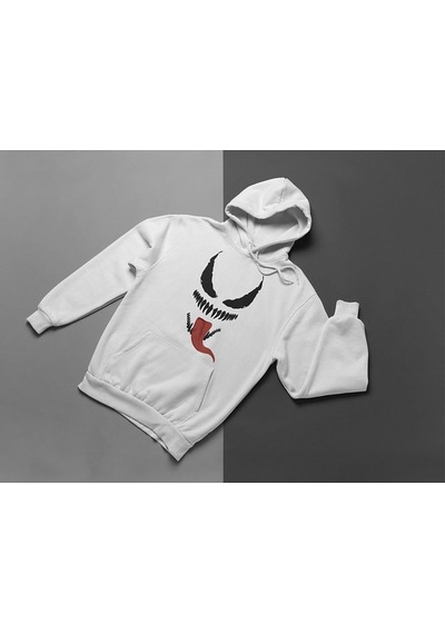 Sevbano Tasarım Venom Karakter Baskılı Unisex Oversize Hoodie Beyaz